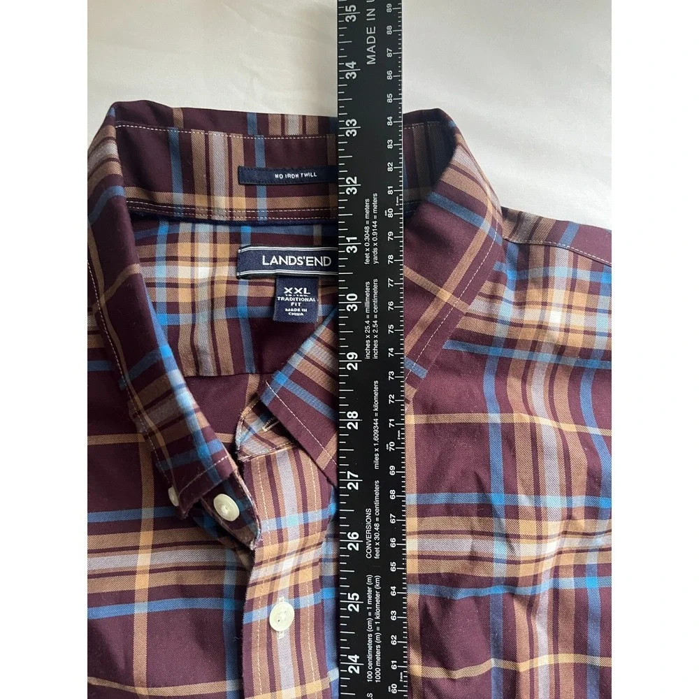 Land's End Men's Dress Shirt Size XXL Button Up Plaid No Iron Traditional Fit